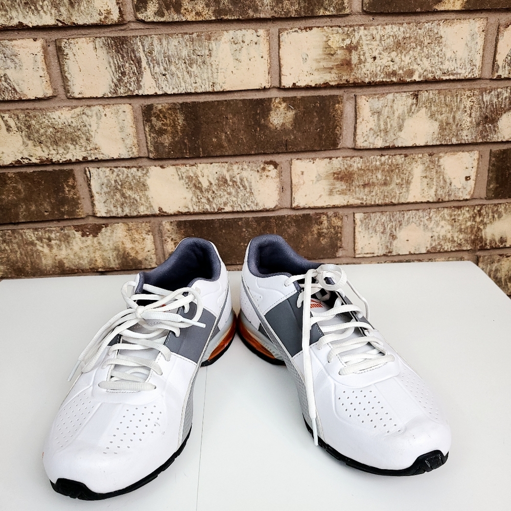 PUMA Running Men's Cell Surin 2 Sneaker Shoes White Silver Orange Size 8.5